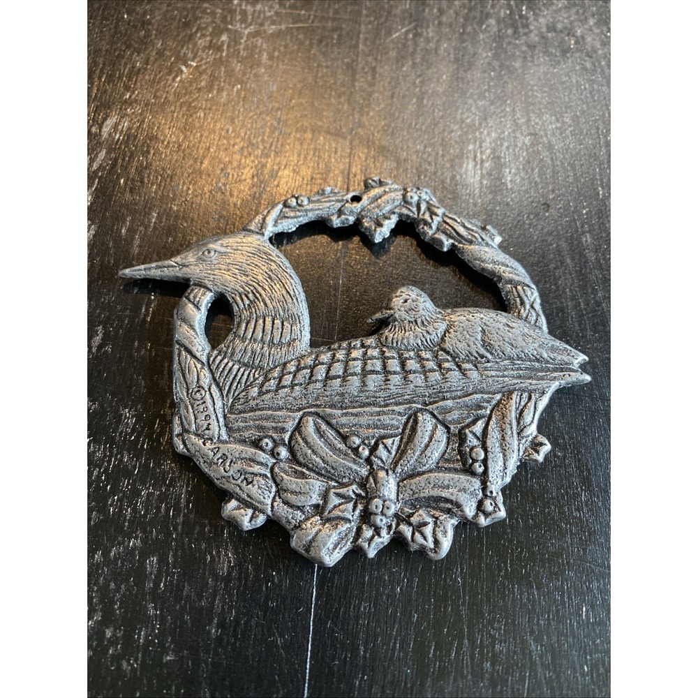 Carson Pewter Loon in Wreath Christmas Tree Ornament Decoration Vintage 1994